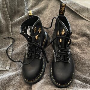 Dr marten Black Leather Boots with Gold Accents
